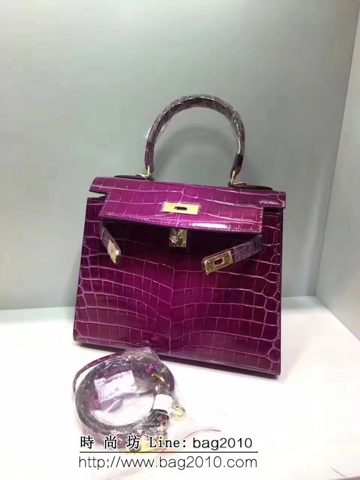 愛馬仕Hermes Kelly 鱷魚紋原版皮凱莉包 爆款手提包 0AM1622